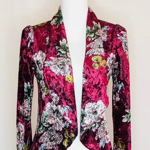 Top 10 Crushed Floral Velvet Blazer Burgundy S-M